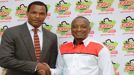 Chairman, Phone and Allied Products Dealers Association of Nigeria (PAPDAN), Mr Iyke Nwosu (left) and Group CEO, Technology Times, Mr Shina Badaru, at the announcement of Phone Expo Nigeria 2014 Conferences and Exhibitions (PEN 2014) alliance between the two organisations at the weekend in Lagos.